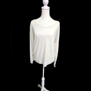 Balance Collection White Pullover With Cream Mesh Open Back Long Sleeve TOP XL
